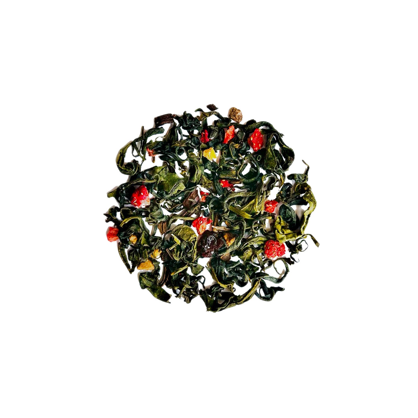 Berry Brûlée - Loose Leaf Organic Green Tea by Wild Orchard Tea, image of ingredients