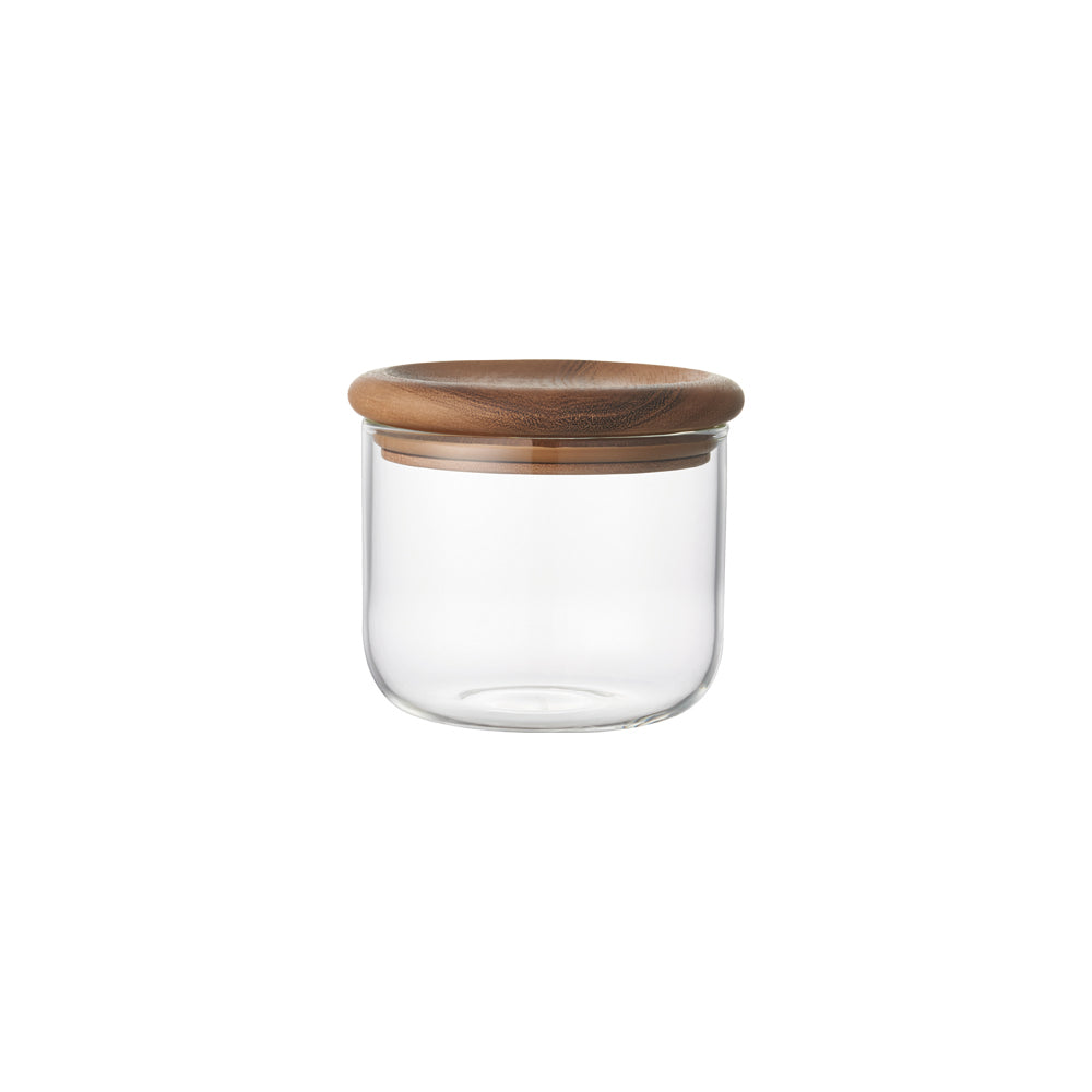 KINTO Glass Tea Canisters with Acacia Wood lid at Wild Orchard Tea, image of small canister