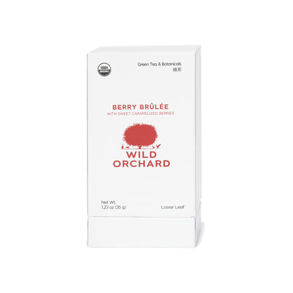 Berry Brûlée - Loose Leaf Organic Green Tea by Wild Orchard Tea, image of recyclable box