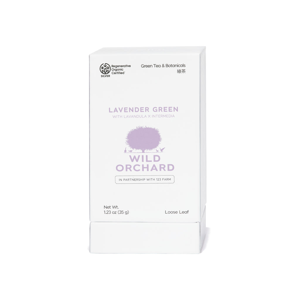 Organic Lavender Green Tea - Loose Leaf by Wild Orchard Tea, image of recyclable box