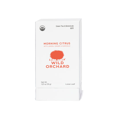 Morning Citrus - Loose Leaf Green Tea by Wild Orchard Tea, image of recyclable box