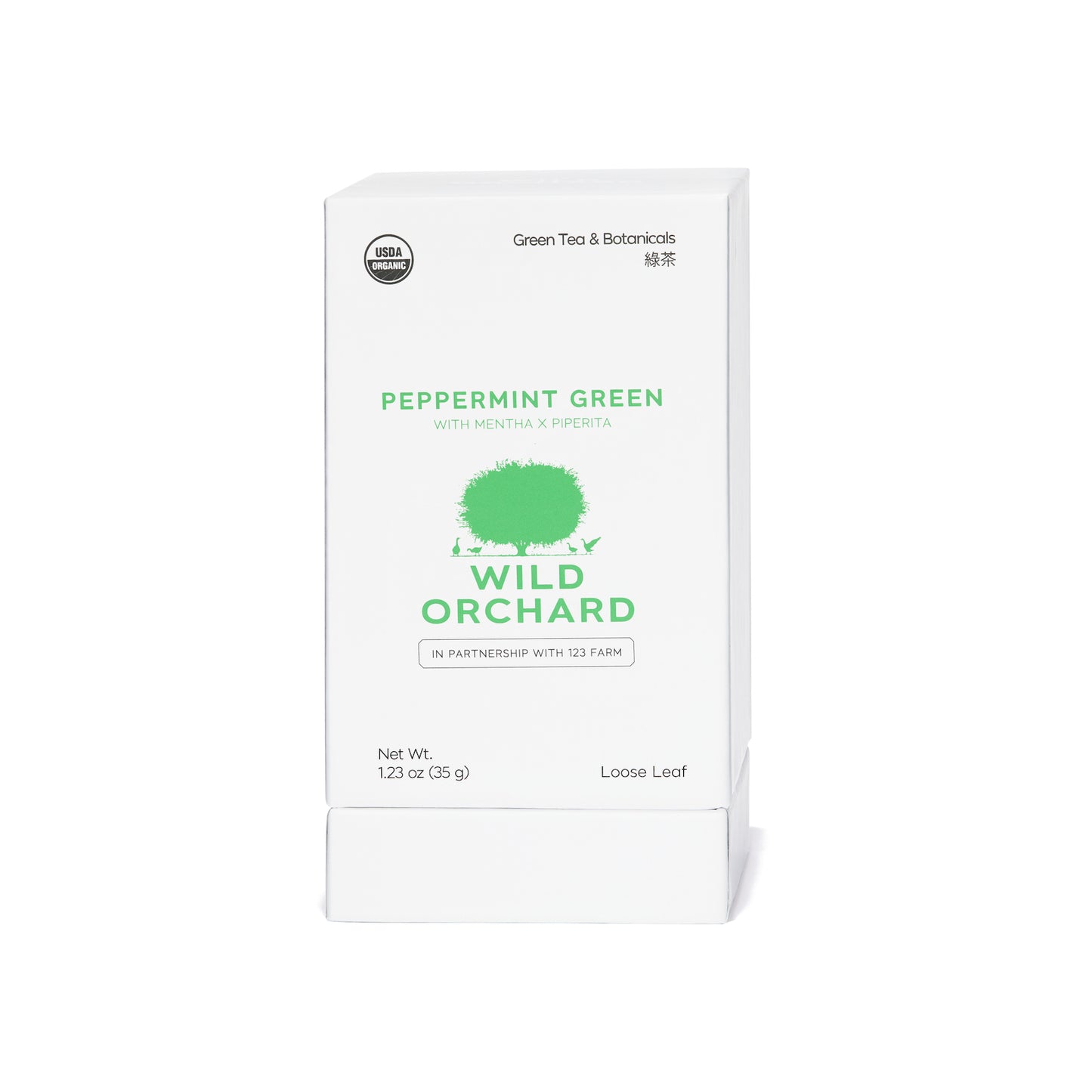 Organic Peppermint Green Tea - Loose Leaf, by Wild Orchard Tea, image of recyclable box