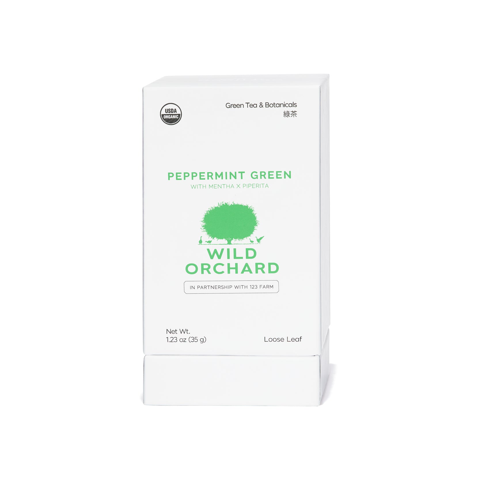 Organic Peppermint Green Tea - Loose Leaf, by Wild Orchard Tea, image of recyclable box