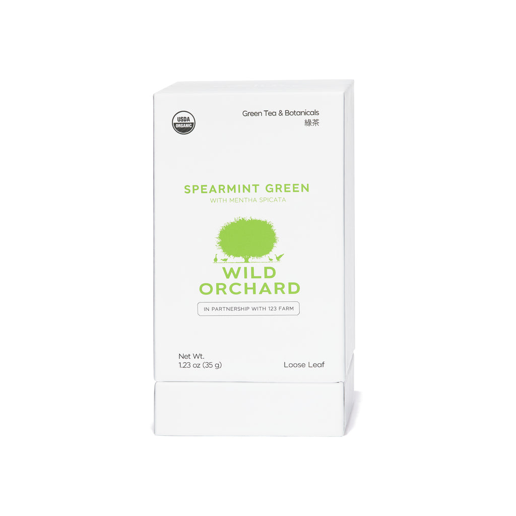 Spearmint Green Tea - Loose Leaf by Wild Orchard Tea, image of recyclable box