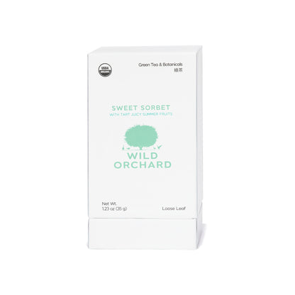 Sweet Sorbet – Loose Leaf Green Leaf by Wild Orchard Tea, image of recyclable box