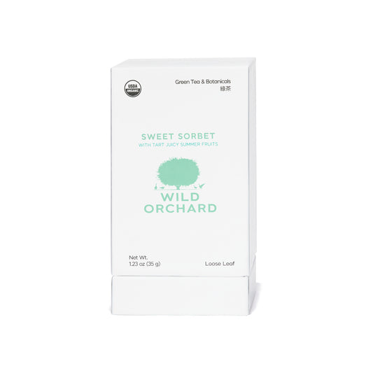 Sweet Sorbet – Loose Leaf Green Leaf by Wild Orchard Tea, image of recyclable box