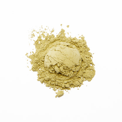 Organic green tea matcha powder by Wild Orchard, image of a scoop of matcha